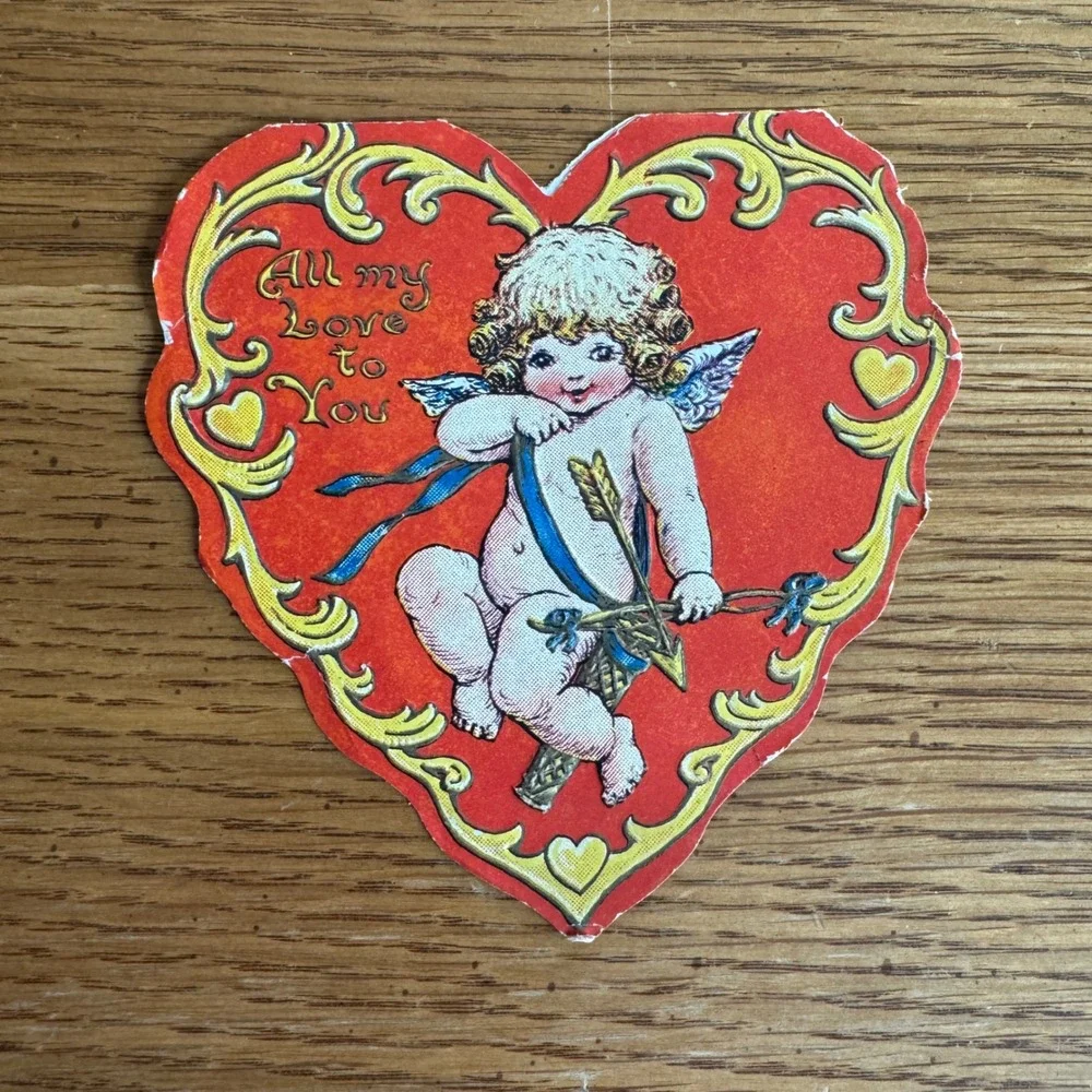 Vintage Cupid Heart Valentine Card All My Love To You‎ Cherub